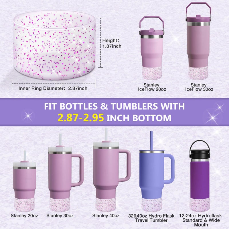WUQID Protective Bling Silicone Boot Sleeve, Compatible with Stanley Tumbler 20-40oz & Hydro Flask Bottle 12oz-24oz, Glitter Reduces Dents Sleeve Cover for More Bottles/Tumblers Bottom of 2.83-2.95in - Image 2